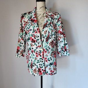 NWoT Calvin Klein Floral Blazer One Button 3/4-Cinched Sleeve Multicolor